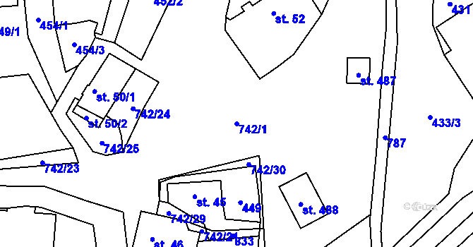 Parcela st. 742/1 v KÚ Bohutín, Katastrální mapa