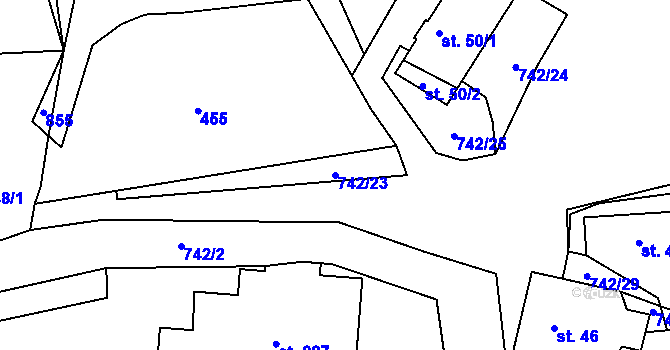 Parcela st. 742/23 v KÚ Bohutín, Katastrální mapa