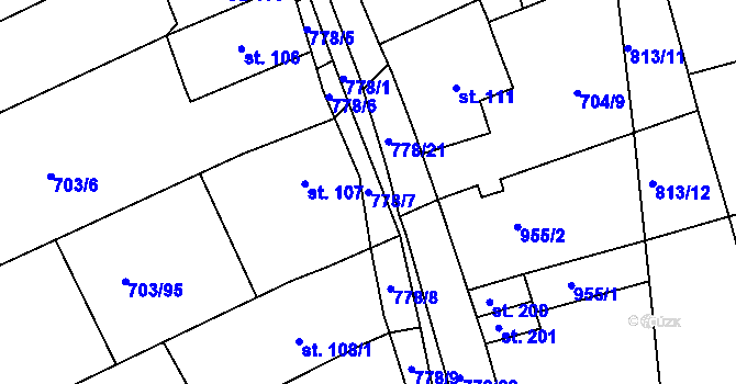 Parcela st. 778/7 v KÚ Bohutín, Katastrální mapa