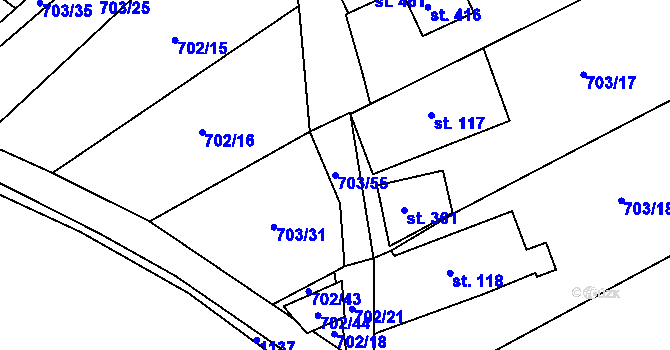 Parcela st. 703/55 v KÚ Bohutín, Katastrální mapa