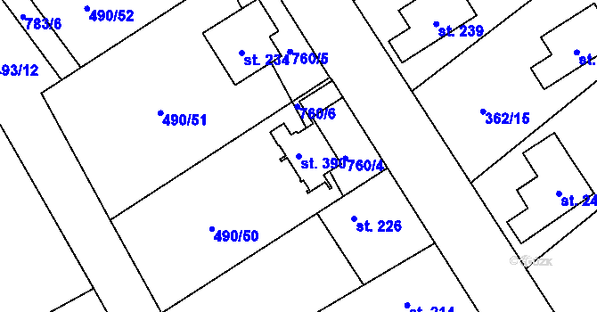 Parcela st. 390 v KÚ Bohutín, Katastrální mapa