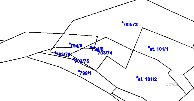 Parcela st. 703/74 v KÚ Bohutín, Katastrální mapa