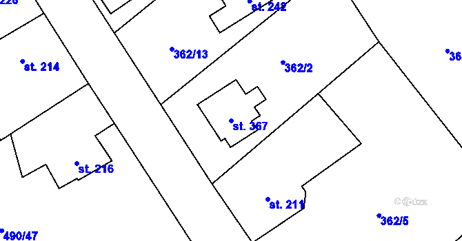 Parcela st. 367 v KÚ Bohutín, Katastrální mapa