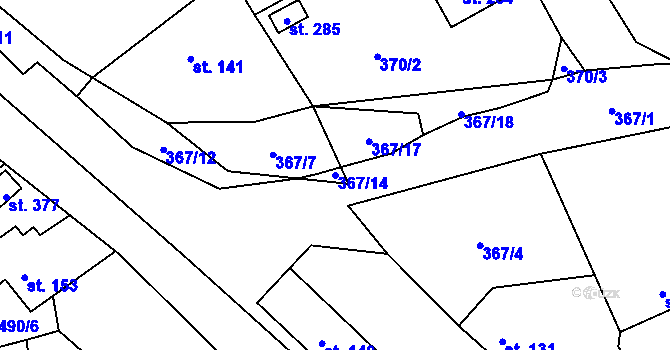 Parcela st. 367/14 v KÚ Bohutín, Katastrální mapa