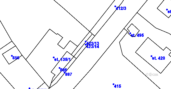 Parcela st. 423/14 v KÚ Bohutín, Katastrální mapa