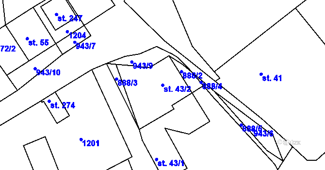 Parcela st. 43/2 v KÚ Tisová u Bohutína, Katastrální mapa