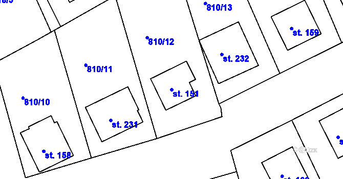 Parcela st. 151 v KÚ Tisová u Bohutína, Katastrální mapa
