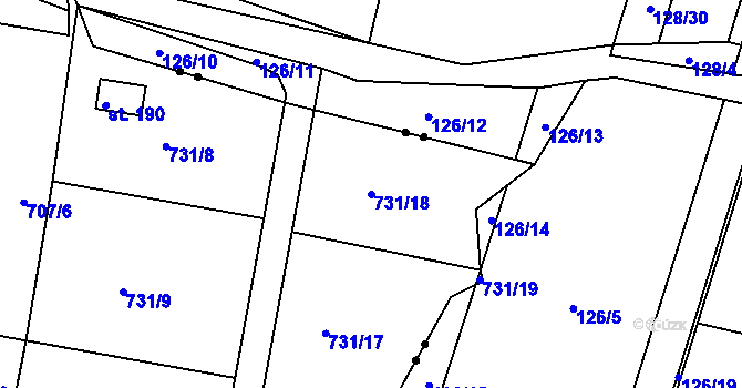 Parcela st. 731/18 v KÚ Tisová u Bohutína, Katastrální mapa