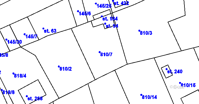 Parcela st. 810/7 v KÚ Tisová u Bohutína, Katastrální mapa