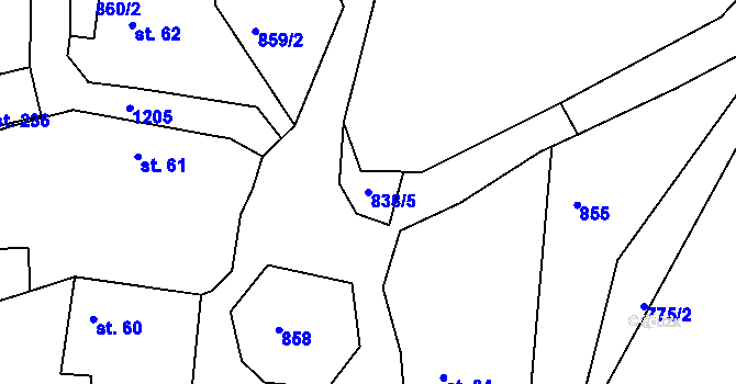 Parcela st. 838/5 v KÚ Tisová u Bohutína, Katastrální mapa