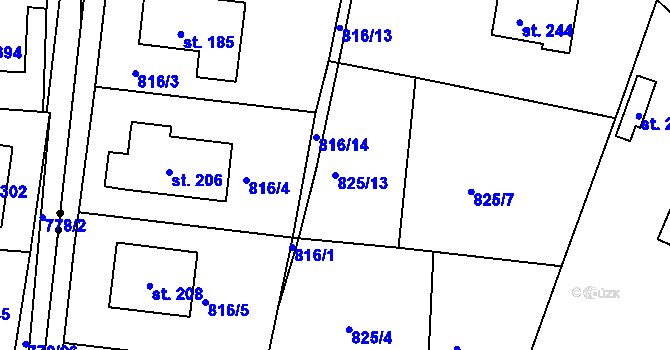 Parcela st. 825/13 v KÚ Tisová u Bohutína, Katastrální mapa