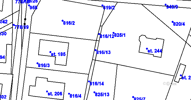 Parcela st. 816/13 v KÚ Tisová u Bohutína, Katastrální mapa
