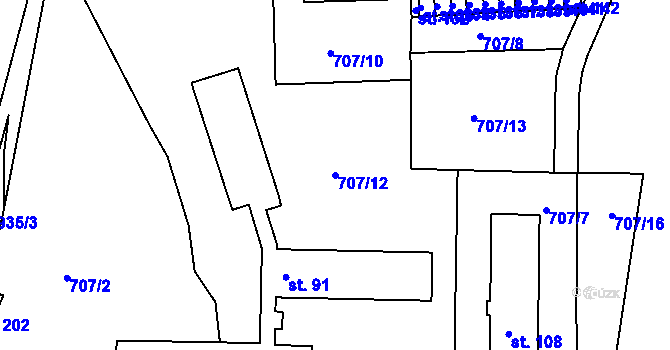 Parcela st. 707/12 v KÚ Tisová u Bohutína, Katastrální mapa