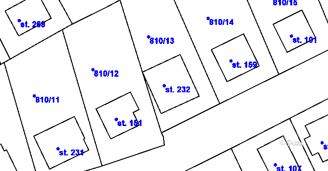 Parcela st. 232 v KÚ Tisová u Bohutína, Katastrální mapa