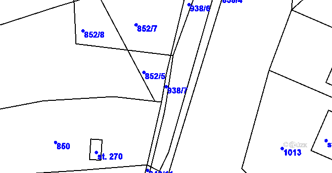 Parcela st. 938/7 v KÚ Tisová u Bohutína, Katastrální mapa