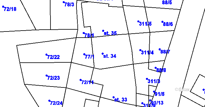 Parcela st. 34 v KÚ Vysoká Pec u Bohutína, Katastrální mapa