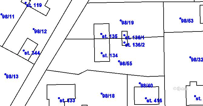 Parcela st. 134 v KÚ Vysoká Pec u Bohutína, Katastrální mapa