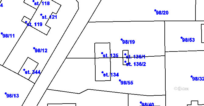 Parcela st. 135 v KÚ Vysoká Pec u Bohutína, Katastrální mapa