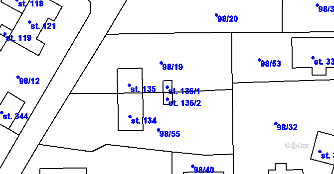 Parcela st. 136/1 v KÚ Vysoká Pec u Bohutína, Katastrální mapa