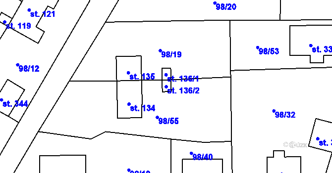 Parcela st. 136/2 v KÚ Vysoká Pec u Bohutína, Katastrální mapa