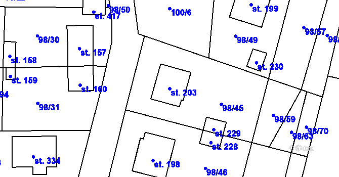 Parcela st. 203 v KÚ Vysoká Pec u Bohutína, Katastrální mapa