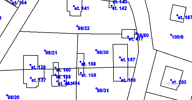 Parcela st. 98/30 v KÚ Vysoká Pec u Bohutína, Katastrální mapa
