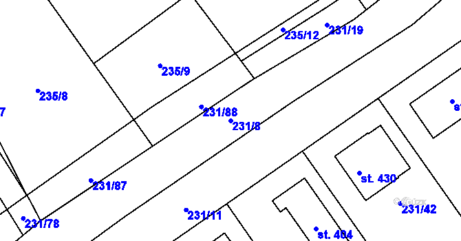 Parcela st. 231/8 v KÚ Vysoká Pec u Bohutína, Katastrální mapa