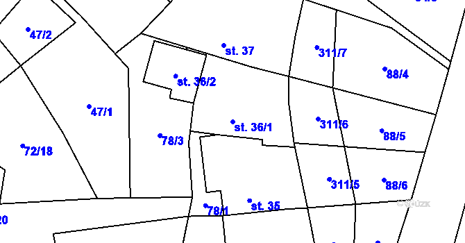 Parcela st. 36/1 v KÚ Vysoká Pec u Bohutína, Katastrální mapa