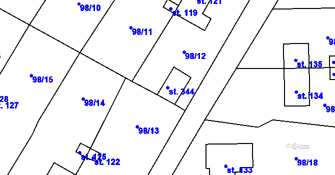 Parcela st. 344 v KÚ Vysoká Pec u Bohutína, Katastrální mapa