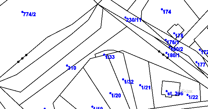 Parcela st. 1/33 v KÚ Vysoká Pec u Bohutína, Katastrální mapa