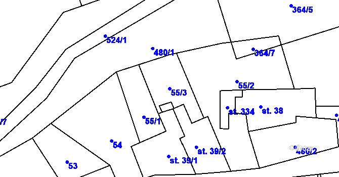Parcela st. 55/3 v KÚ Bohutín nad Moravou, Katastrální mapa