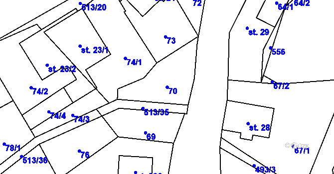 Parcela st. 70 v KÚ Bohutín nad Moravou, Katastrální mapa