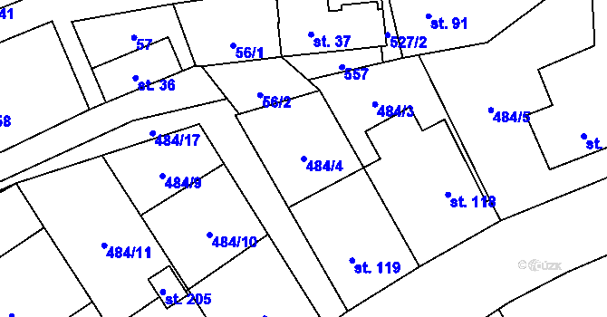 Parcela st. 484/4 v KÚ Bohutín nad Moravou, Katastrální mapa