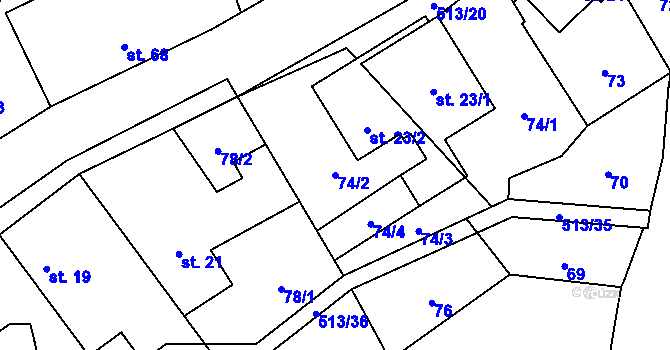Parcela st. 74/2 v KÚ Bohutín nad Moravou, Katastrální mapa