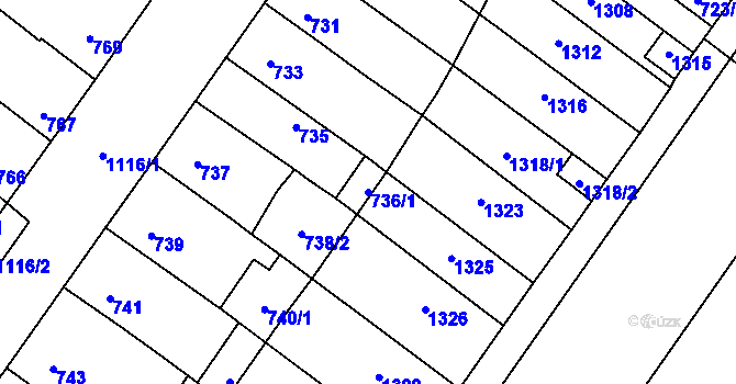 Parcela st. 736/1 v KÚ Bochoř, Katastrální mapa