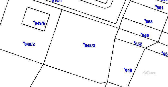 Parcela st. 648/3 v KÚ Bochoř, Katastrální mapa