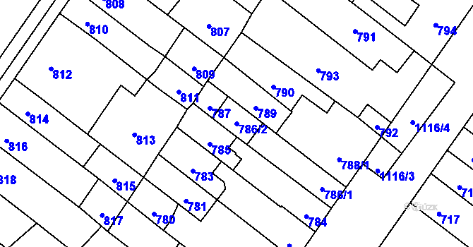 Parcela st. 786/2 v KÚ Bochoř, Katastrální mapa