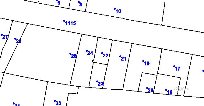 Parcela st. 22 v KÚ Bochoř, Katastrální mapa