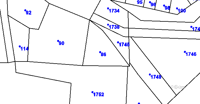 Parcela st. 86 v KÚ Bochoř, Katastrální mapa