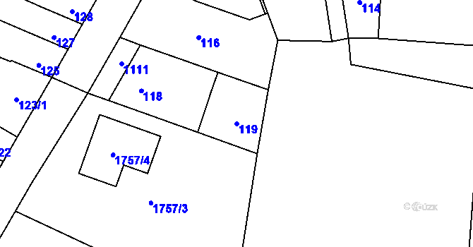 Parcela st. 119 v KÚ Bochoř, Katastrální mapa