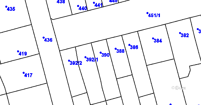 Parcela st. 390 v KÚ Bochoř, Katastrální mapa