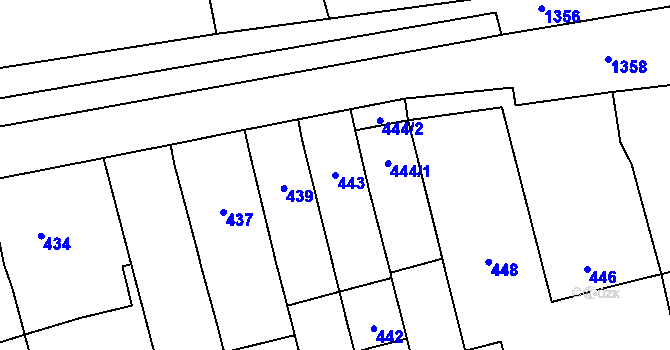 Parcela st. 443 v KÚ Bochoř, Katastrální mapa