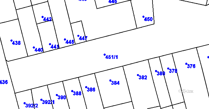 Parcela st. 451/1 v KÚ Bochoř, Katastrální mapa