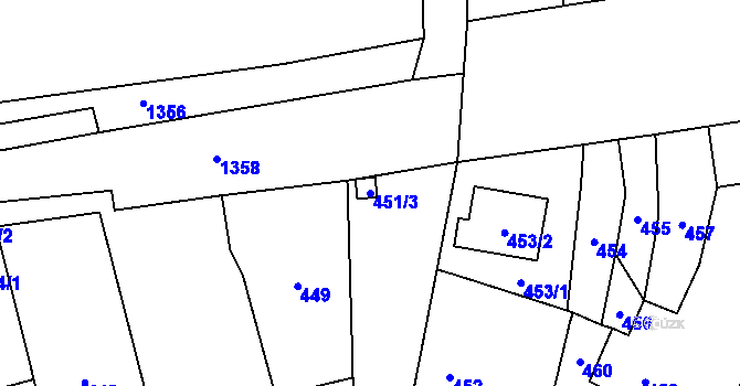 Parcela st. 451/3 v KÚ Bochoř, Katastrální mapa