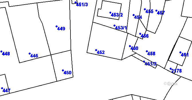 Parcela st. 452 v KÚ Bochoř, Katastrální mapa