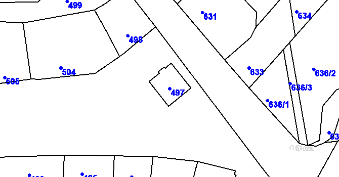 Parcela st. 497 v KÚ Bochoř, Katastrální mapa