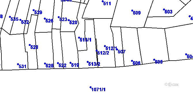 Parcela st. 512/2 v KÚ Bochoř, Katastrální mapa