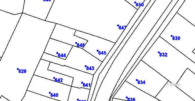 Parcela st. 645 v KÚ Bochoř, Katastrální mapa