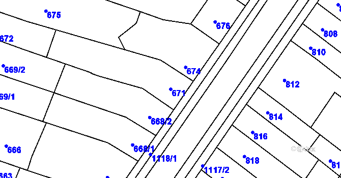 Parcela st. 671 v KÚ Bochoř, Katastrální mapa
