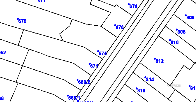 Parcela st. 674 v KÚ Bochoř, Katastrální mapa
